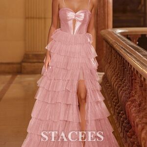 Pink Layered Tulle Prom Dress